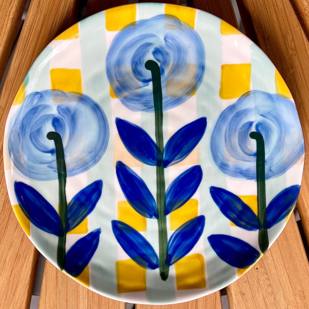 Anthropologie Tivoli Floral Handpainted Stoneware Dessert Plate ~ 8”